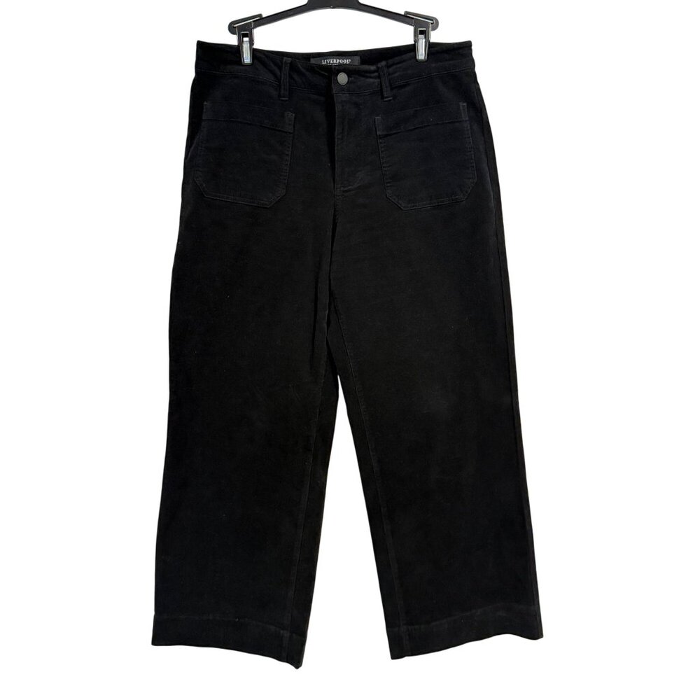 Liverpool Crop Wide Leg Micro Corduroy Patch‎ Pocket Black Pants Size 10
